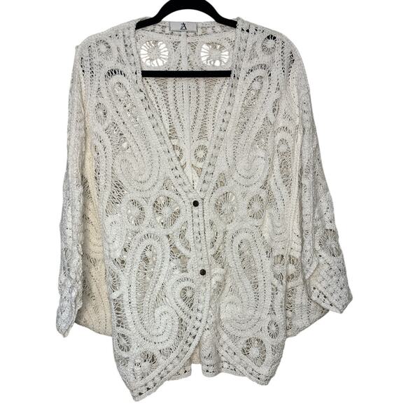 100% Cotton White Oversized Crochet Cardigan with Dolman Sleeves-NWOT - Picture 1 of 5